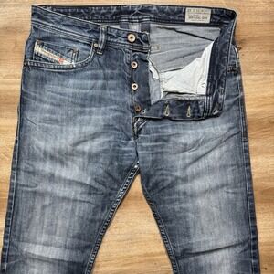 Diesel Jeans Men 31x32 Blue Braddom Regular Slim Carrot Fit Ripped‎ Faded 0R4SB